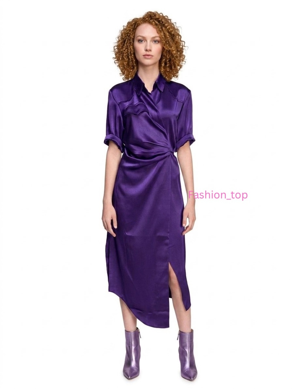 Nanushka Woman Dalas Draped Crinkled Washed-Satin Wrap Dress Purple Size S NWOT
